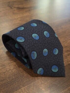 Ermenegildo Zegna Black Tie Teal Circles Silk Tie